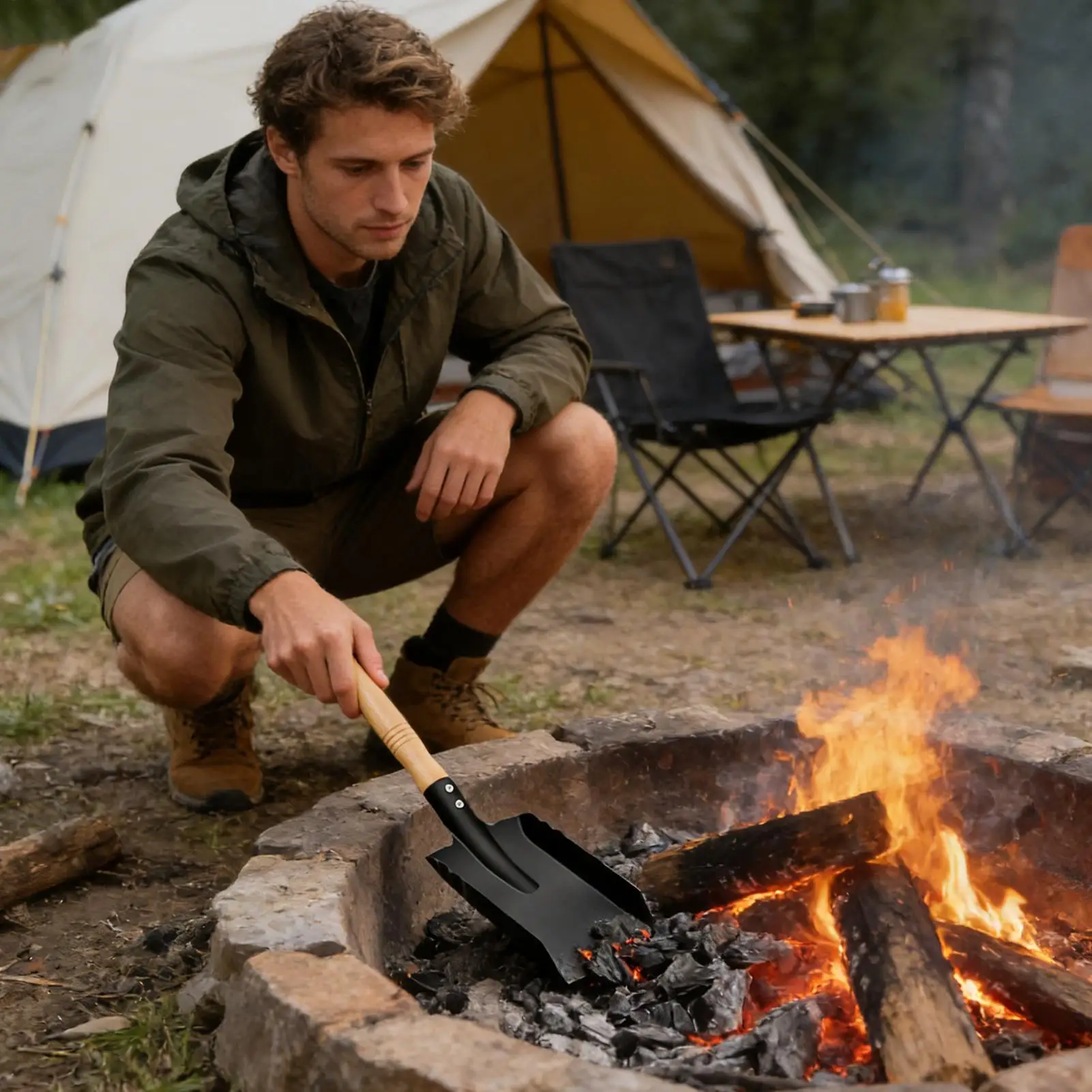 Fireplace Tools Fireplace Shovel Wooden Handle Coal Scoop Ash Shovel for Stove Barbecue Outdoor Garage Charcoal Backyard