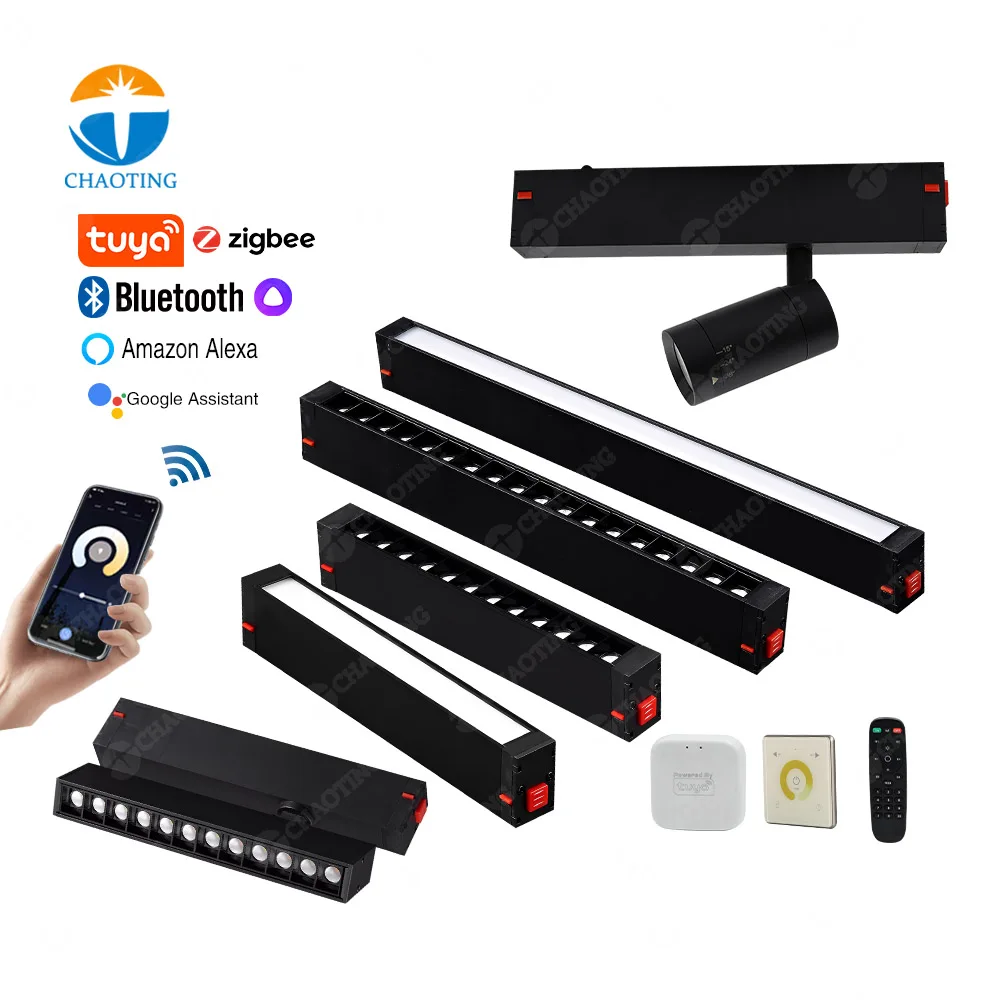 Surface Recessed Tuya Smart Wifi 220V White Cob Linear Sport Rail Led Magnetic Track Light System Suspended Kits For Track Light