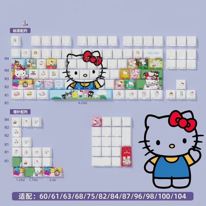 

Cartoon Kuromi mechanical keyboard Keycaps Set Cinnamoroll 126Keys Side Engraved Translucent Keycaps Five Side Heat Sublimation