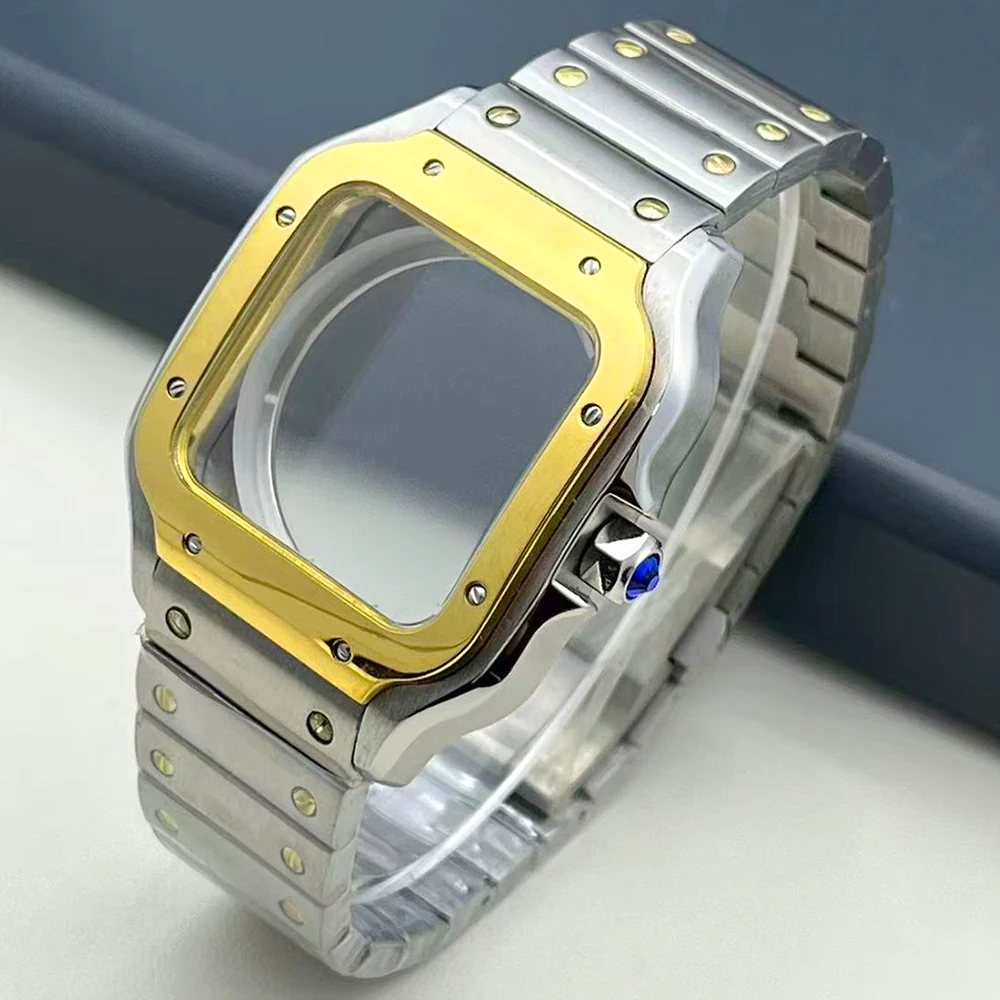 38mm multi-color polished square case made of 316L stainless steel bracelet is suitable for NH35/34/36 movement watch accessorie