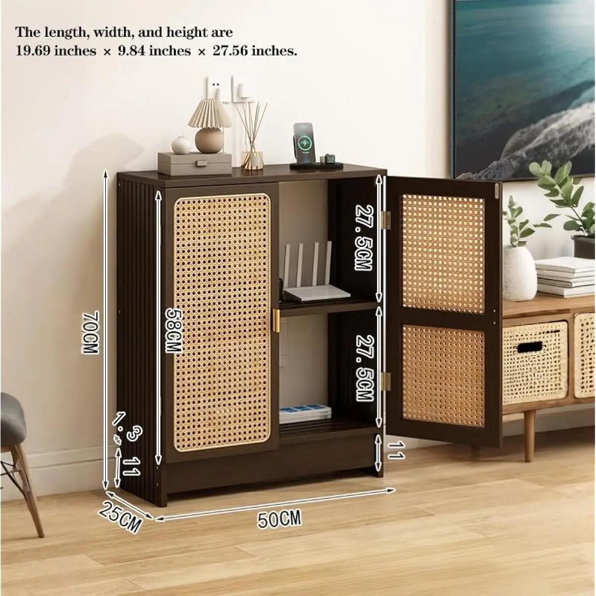WiFi Router Storage Unit with Ventilated Sides and Adjustable Shelf for Network Devices – Floor Standing Wooden Cabinet 9.8 X 19