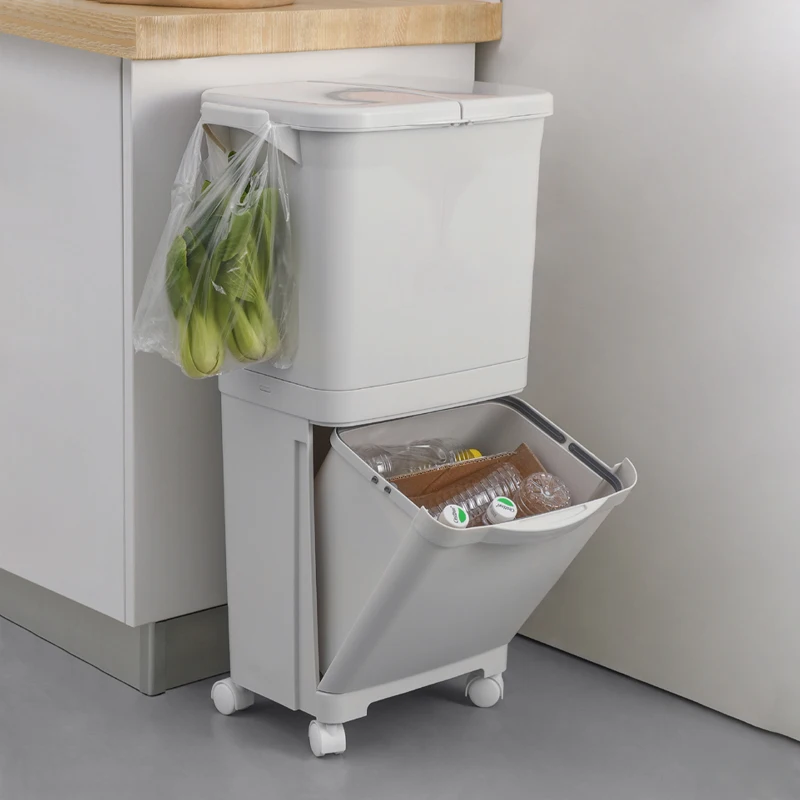 Double kitchen and household trash cans with covered pedals for wet and dry separation, for sorting trash cans