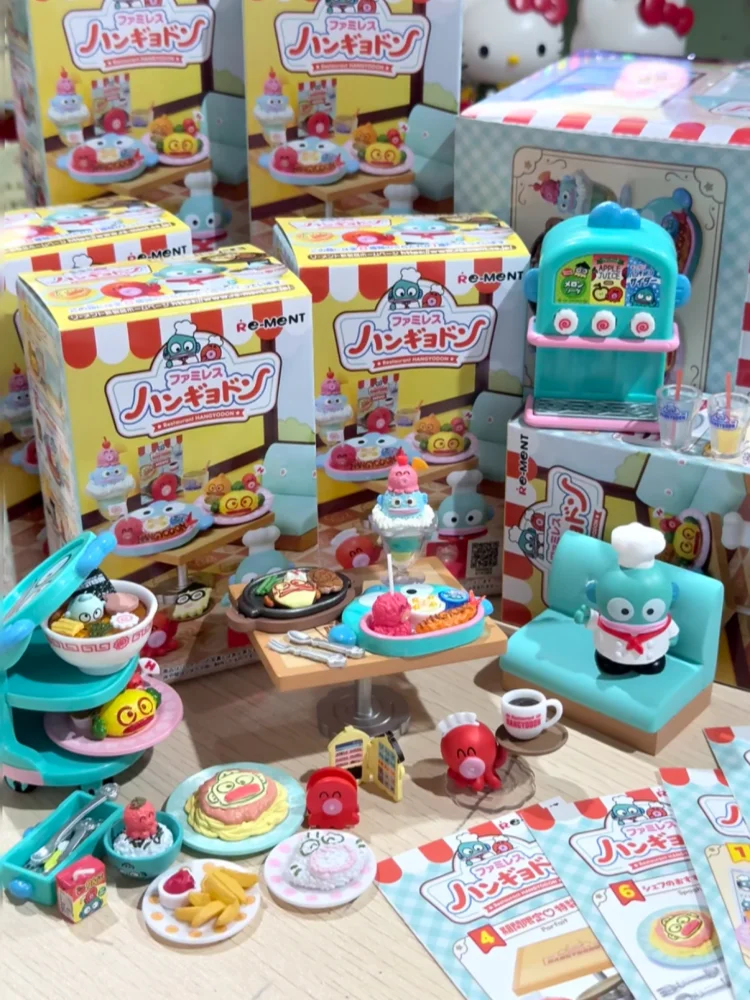 Rement Sanrio Hangyodon Blind Box Miniature Family Restaurant Scene Collectible Figures Desktop Decor For Anime Lovers