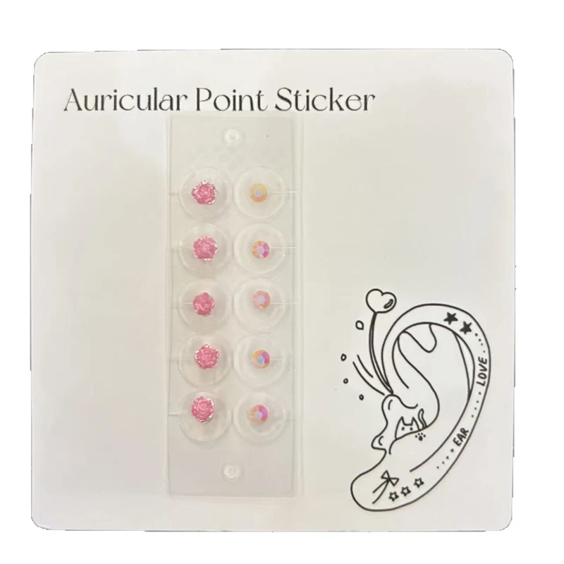 

Acupuncture Auricular Ear Stickers Massage 10 Patch Fashion Colorful Rose Round Rhinestone Ear Point Stickers Ear Pressure Stick