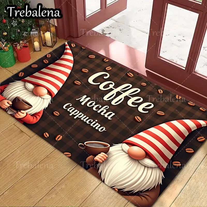 

1pc Welcome Door Mat Christmas Gnome Coffee Theme Doormat for Home Decor