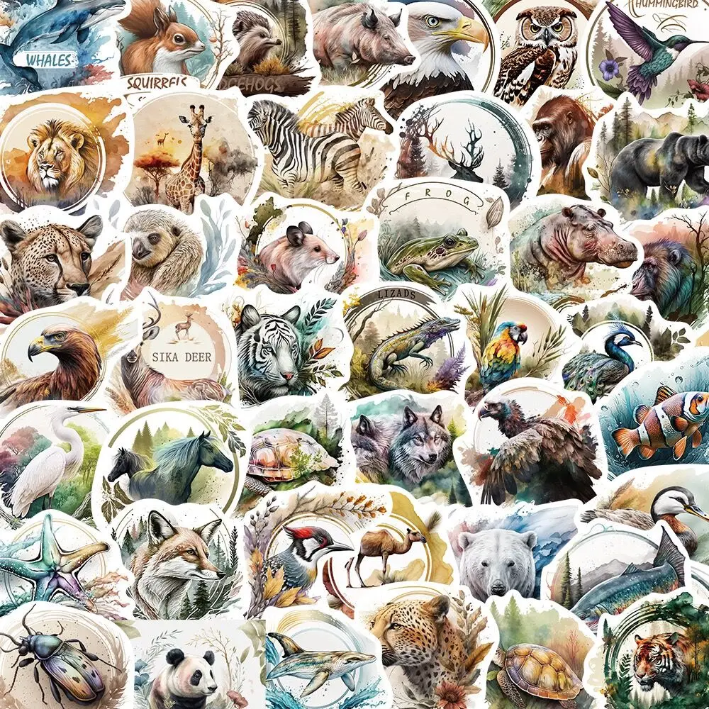 10/50pcs Jungle Zoo Wild Animal Stickers Vintage Toy DIY Stationery Notebook Water Bottle Laptop Luggage Skateboard Sticker Toy