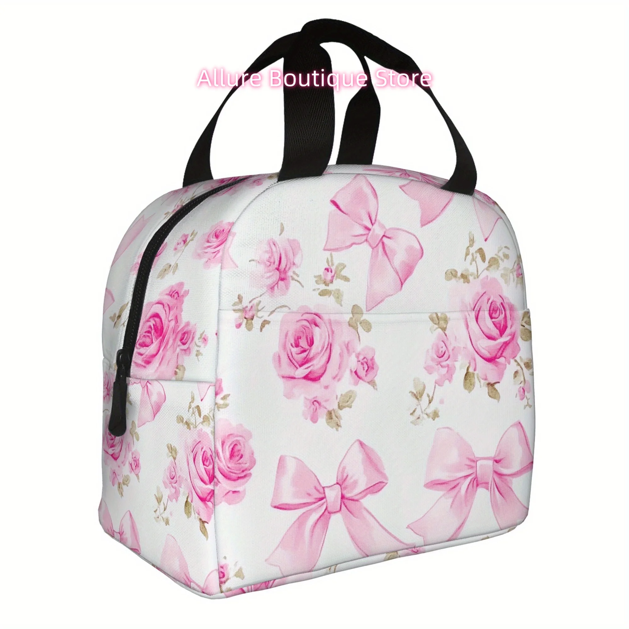 1pc a Thermal Bag Featuring a Pink Bows And Roses Design. This Insulated Bag Is Not Intended for Food Contact And Is Suitable fo