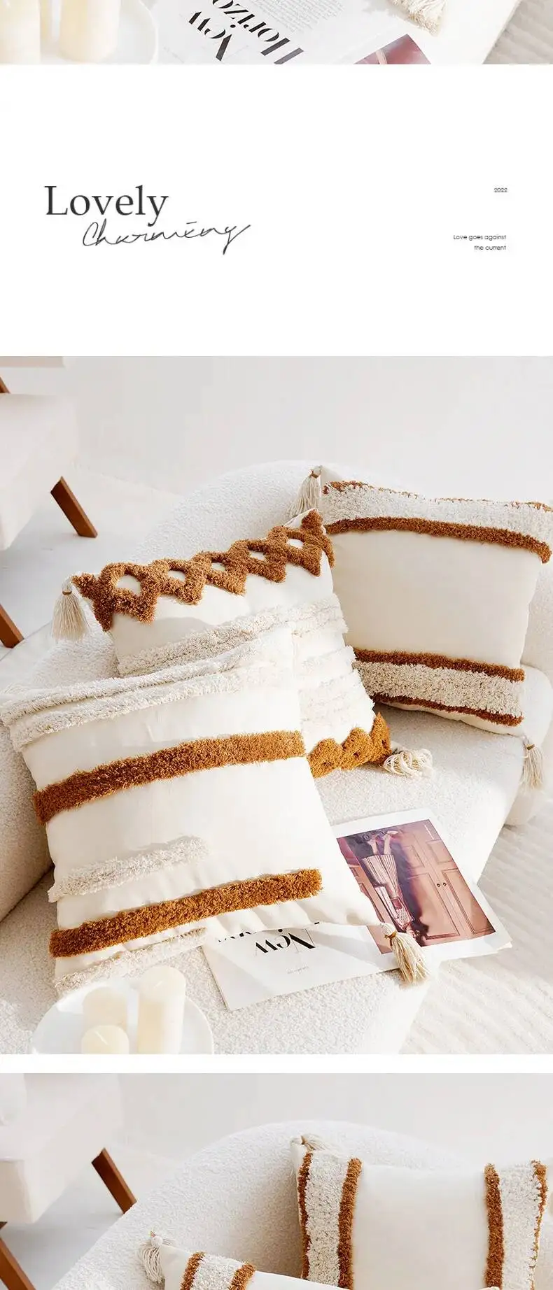 Boho Orange Gewebte Getuftete Dekorative Kissenbezüge Moderne Bohemian Quadratische Kissenhüllen für Sofa Schlafzimmer Wohnzimmer – Detail 11
