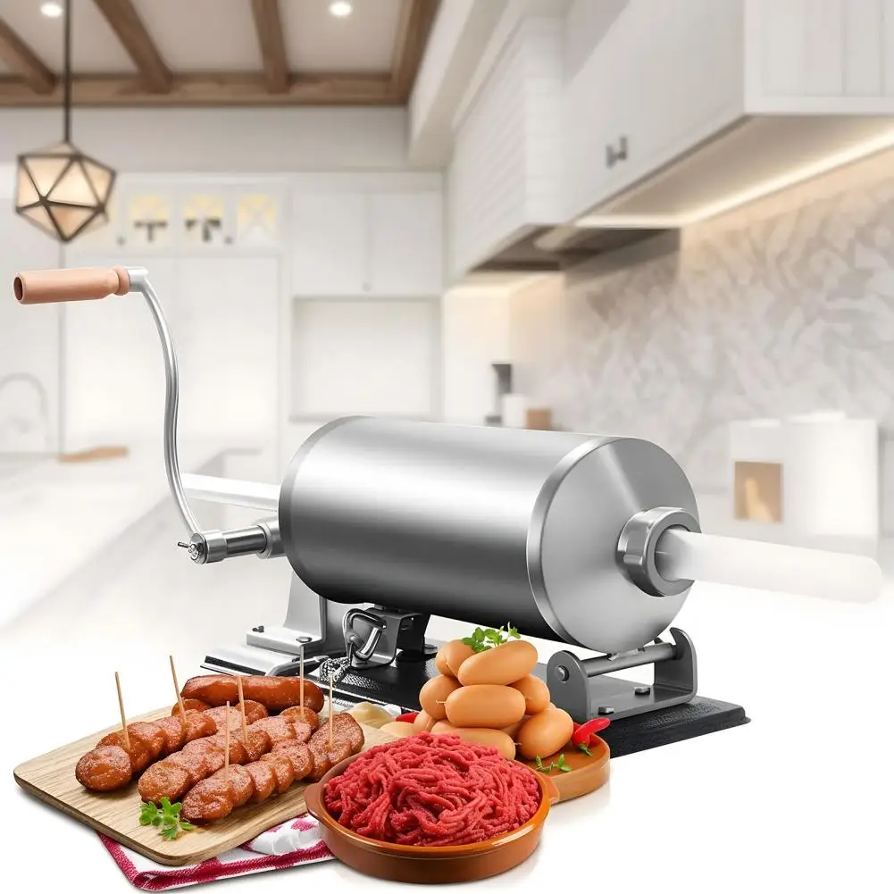 3/4L Sausage Stuffer, Stainless Steel Homemade Manual Sausage Maker, Horizontal Meat Filling Kitchen Machine (Including 8 Stuffi