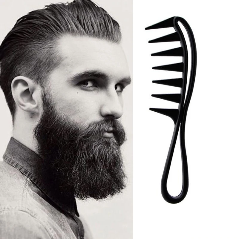 1PCS Grote Grove Mannen Baard Vork Kam Salon Gereedschap Hoofd Styling Olie Kam Haai Plastic Detangling Krullend Haar borstels
