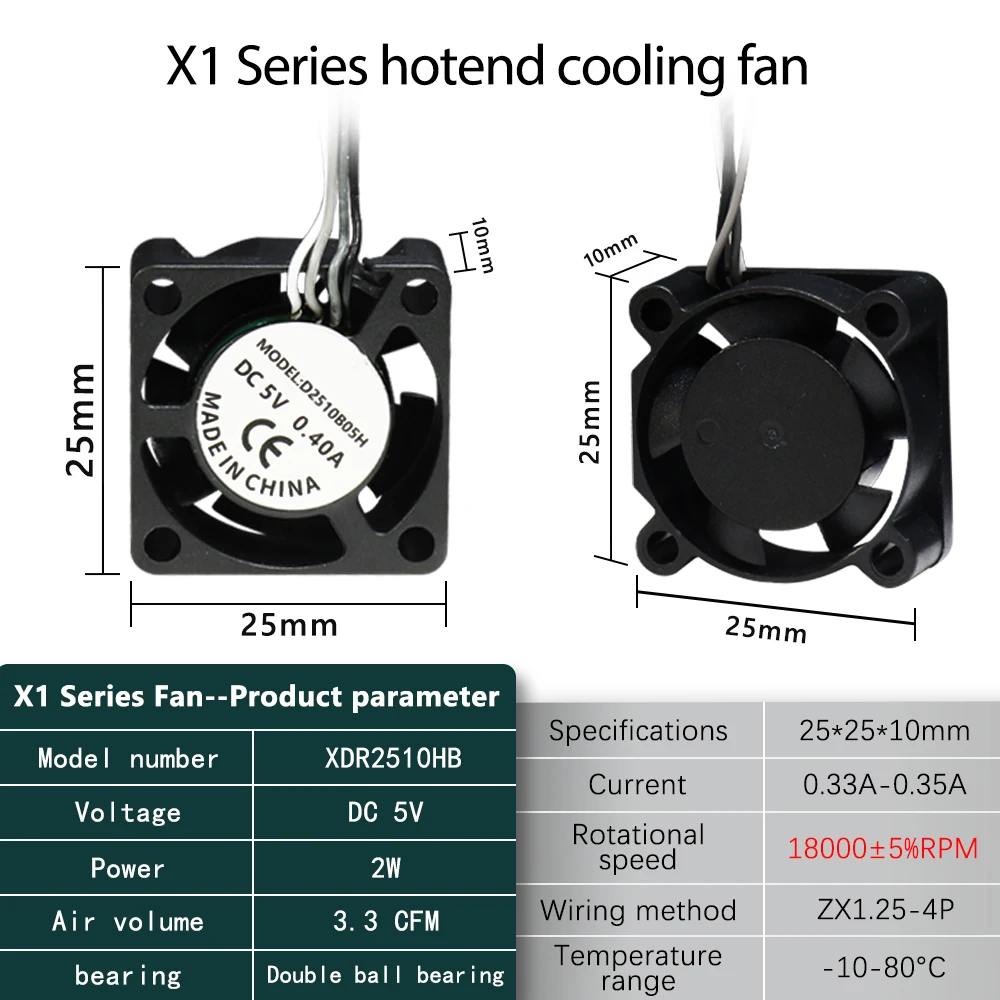 X1 ファンクラブキット For Bambu Lab X1 Hotend Fan 2510 18000 Rpm/min Cooling Fan Cooler