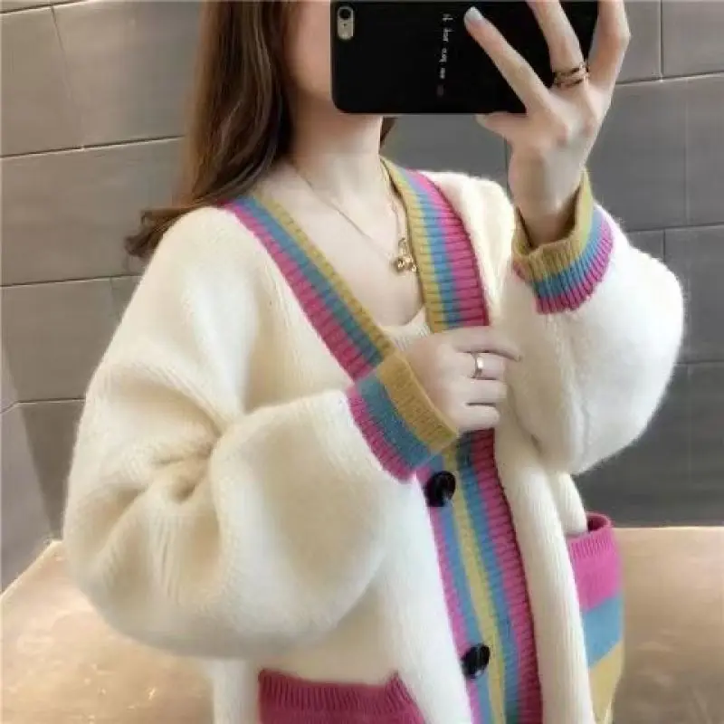 

Spring Autumn and Winter Fashion Korean Edition Loose Casual Colored Large Pocket Long Sleeve Oversized Women's Knitted Sweater