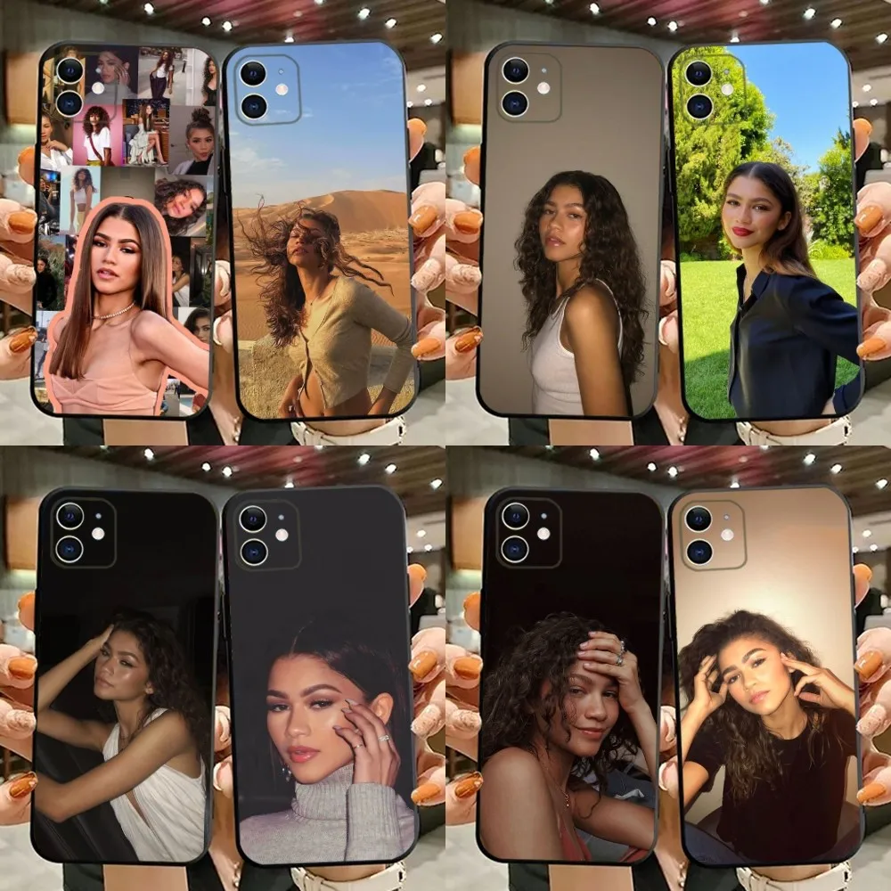 Z-zendaya Actress Phone Case For iPhone 15,14,13,12,11,Plus,Pro Max,XS,X,XR,SE,Mini,8,7 Soft Silicone Black Cover