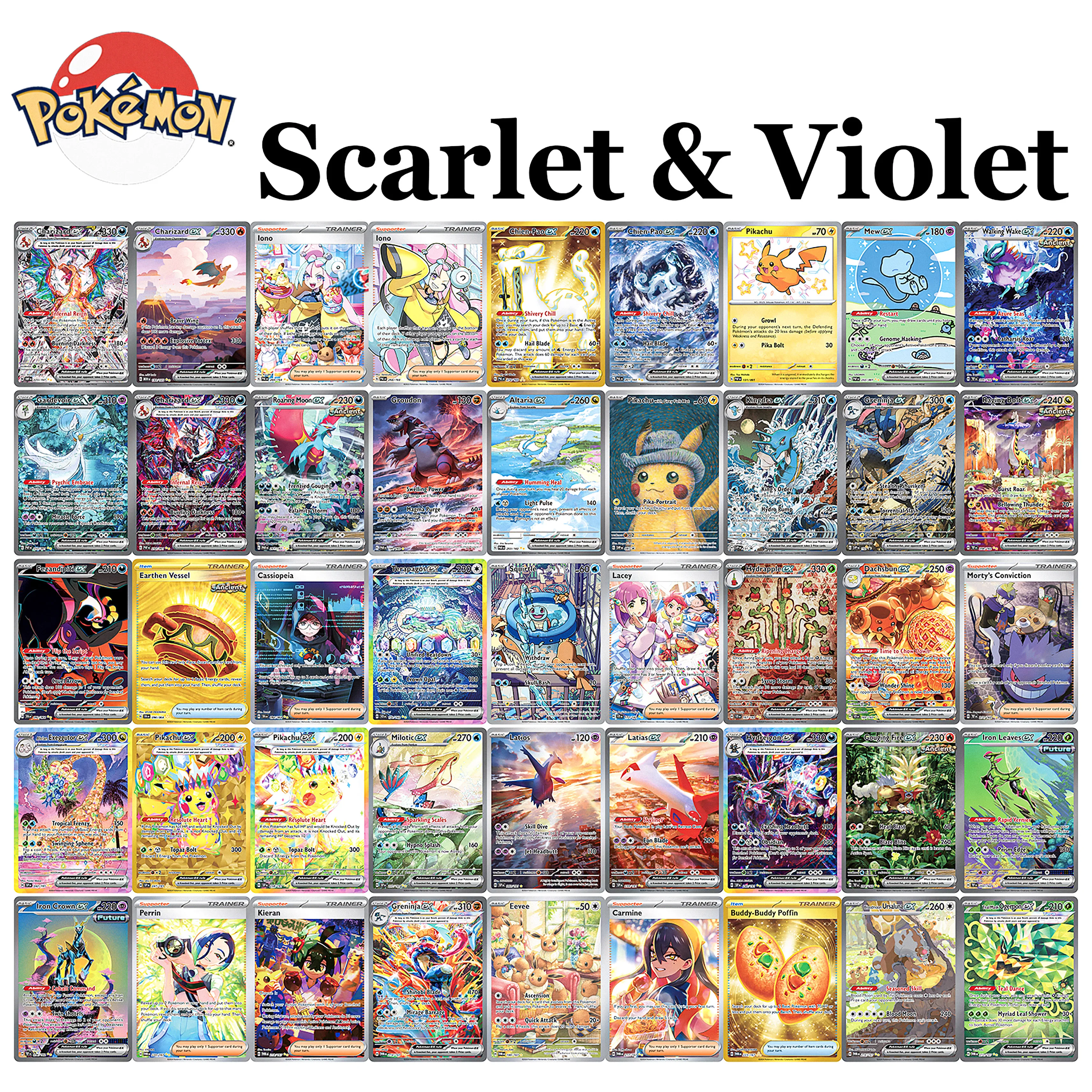 

PROXY Pokémon Scarlet & Violet Редкие голографические наборы Карты Сумеречный маскарад Surging Sparks PKM PTCG Игровые коллекционные карты