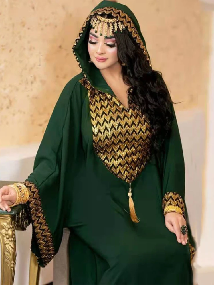 African Dubai Muslim Dress Women Hooded Abaya Knitted Kaftan Evening Dresses Morocco Caftan Abayas Islam Robe Musulmane Vestido