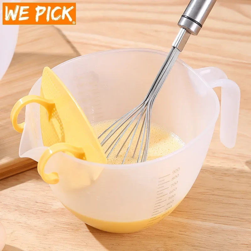 WePick Baking Metering Cup Practical Egg Liquid Mixing Cup Built-in Filter Plate Clear Measuring Cup for Baking Kitchen Tools