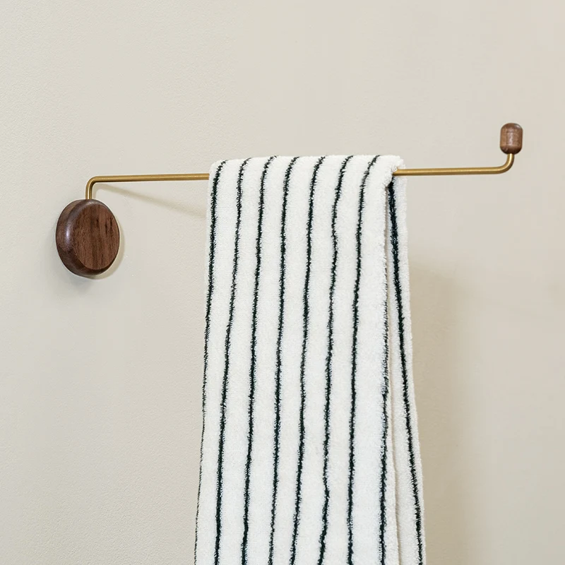 

Bathroom towel rack high-end non-punching wall hanging rod hanging bath towel artifact walnut children's rotating towel bar