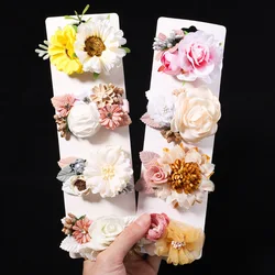 2pcs/Set Girls Children Flower Hairpin Pearl Chiffon Hair Decorate Headwear Clips Barrettes Kids Hair Accessories Christmas Gift