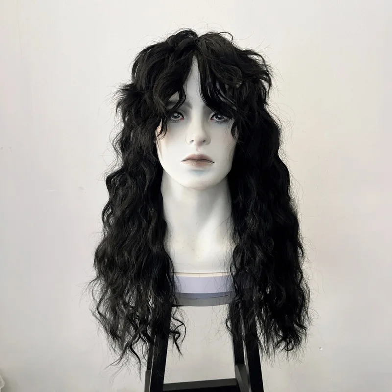 Personalized Punk Rock Black Long Curly Hair Men'S Wig Outdoor Simulated High Temperature Wire Head-Wearing Synthetic Wig