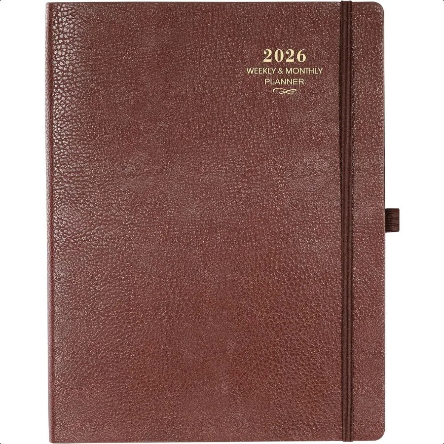 

Планировщик на 2026 JAN 2026 DEC 2026 Планировщик на 2026 Еженедельный и ежемесячный планировщик на кожаной обложке Календарь-планировщик на толстой бумаге с задней панелью