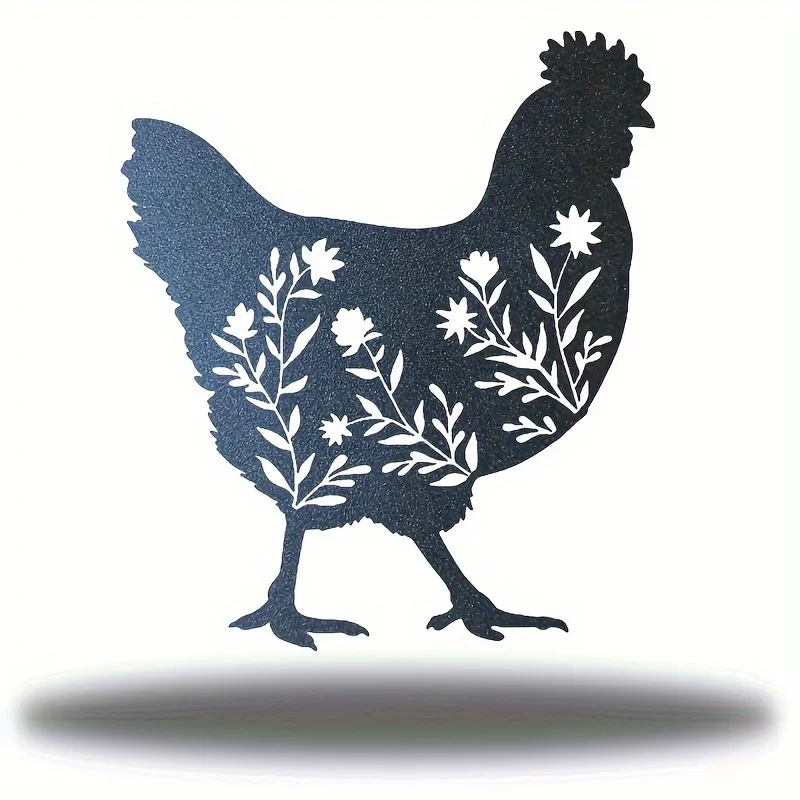 【Fiable】Décoration murale en métal en forme de poulet de style rustique - Décoration extérieure de style ferme, décoration suspendue en fer avec silhouette d'animal, convient pour le jardin et la cuisine
