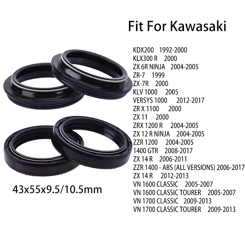 43x55x9.5/10.5 Fork Oil Seal For Kawasaki KDX200 KLX 250 1400 ZZR1400 GTR ZX 6R KLV 1000 ZX 11 ZRX 1200 R ZZR 1400 VN 1600 VN170