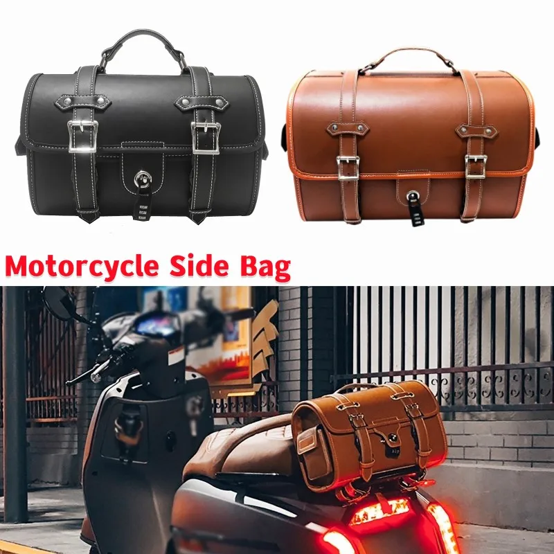 

1Pcs Universal Motorcycle Side Bag PU Leather Waterproof Saddlebag with Lock Modified Riding Equipment Riding Bag Accessories