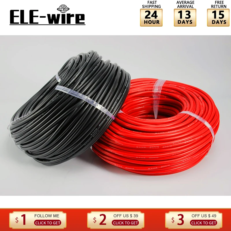 

1/2/5/20Meters/Lot Silicone cable Copper Tinned Strand Electrical wires For High Low temperature environment Black and red color