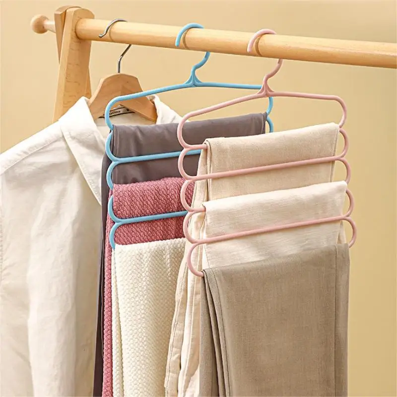 5-Layer Pants Hanger: Durable, Multifunctional Plastic Rack with Simple Solid Color & Simple Scarf Storage