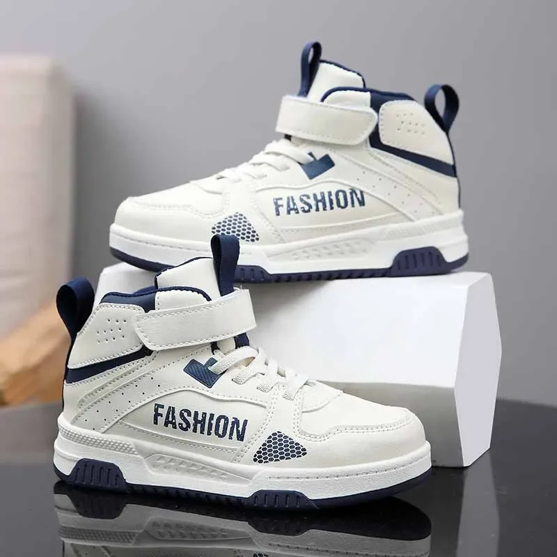 

Boys' Shoes Spring and Autumn Leather Waterproof Children's Sneakers, Middle and Big Children's Basketball High-top Board Shoes,