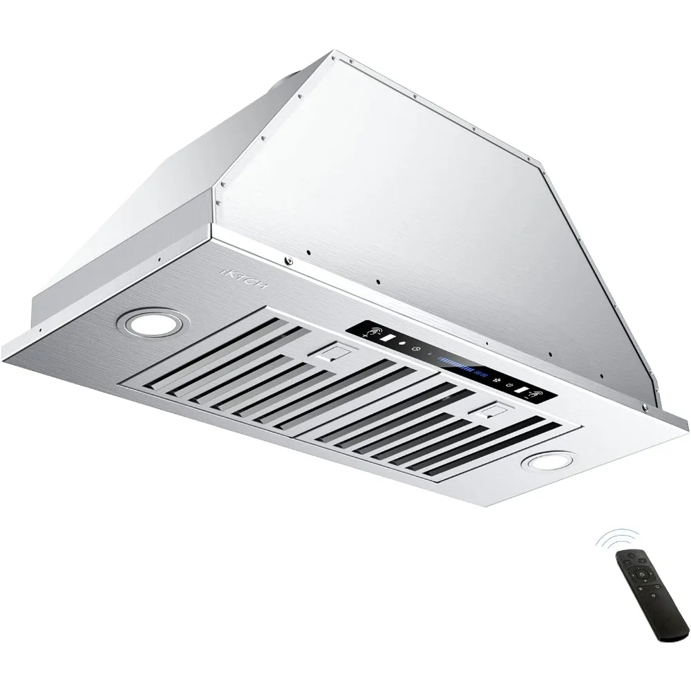 Aço inoxidável Cozinha Vent Hood, Inserir Range Hood, duto ou Ductless Convertible Duct, 4 Gesto Velocidade, 900 CFM