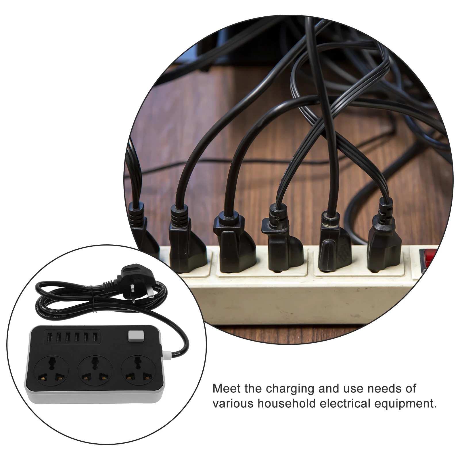 

Portable 4-Outlet 3-Usb Power Strip Panel Multi-Use Travel Extension Socket Surge Protection Space-Saving Vertical Design Long