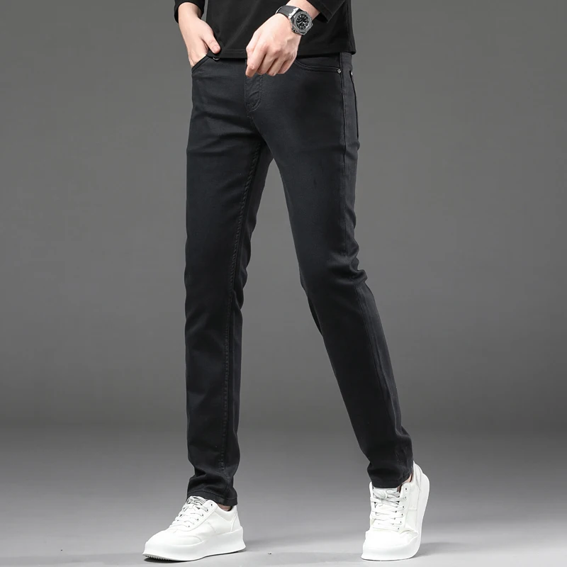 Black Jeans Men's Fashion Simple Fall Men's Clothing Business All-Match Casual Stretch Slim Denim Tappered Pants