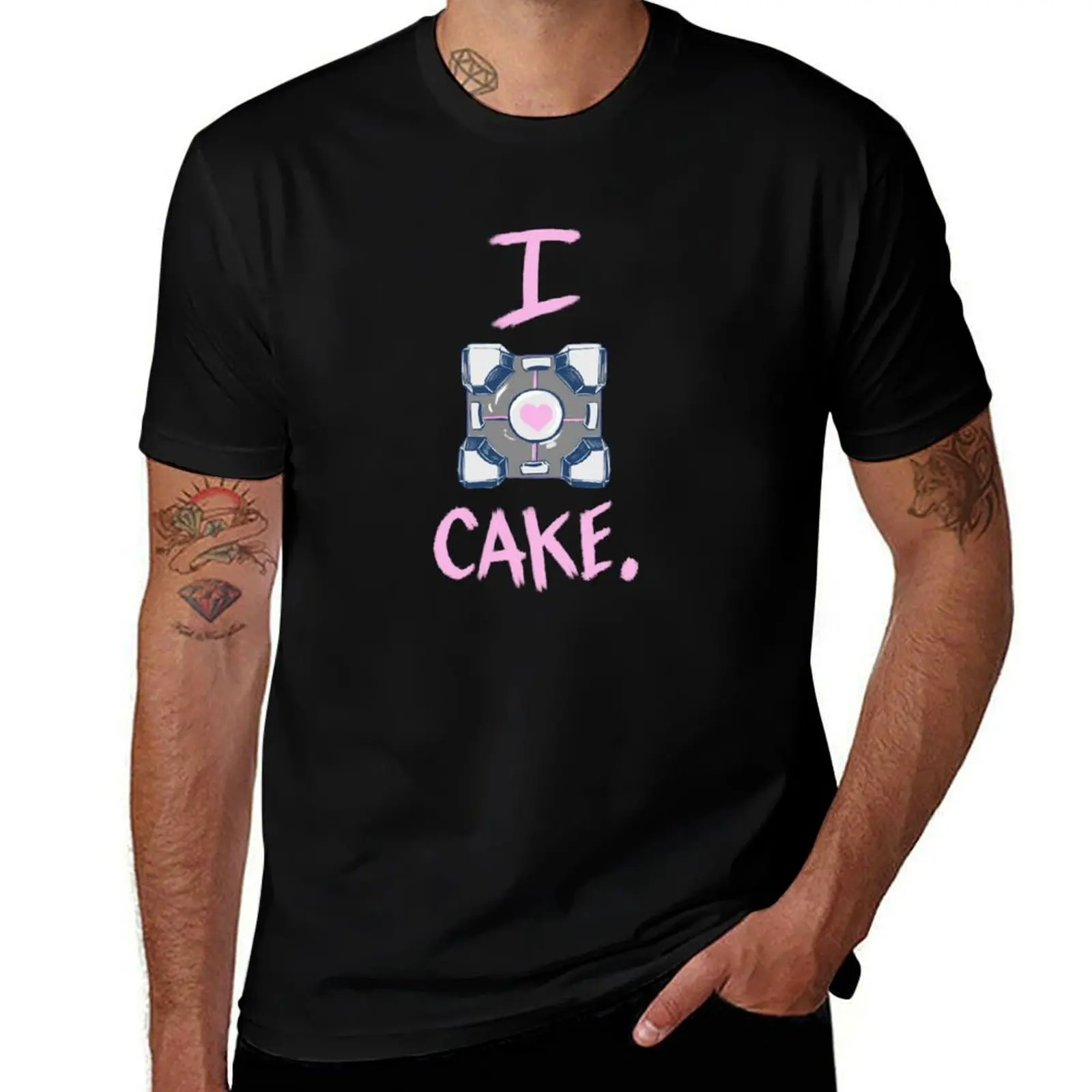 I Heart Cake. Portal Game Valve T-Shirt Large Size Basic Casual T-Shirt