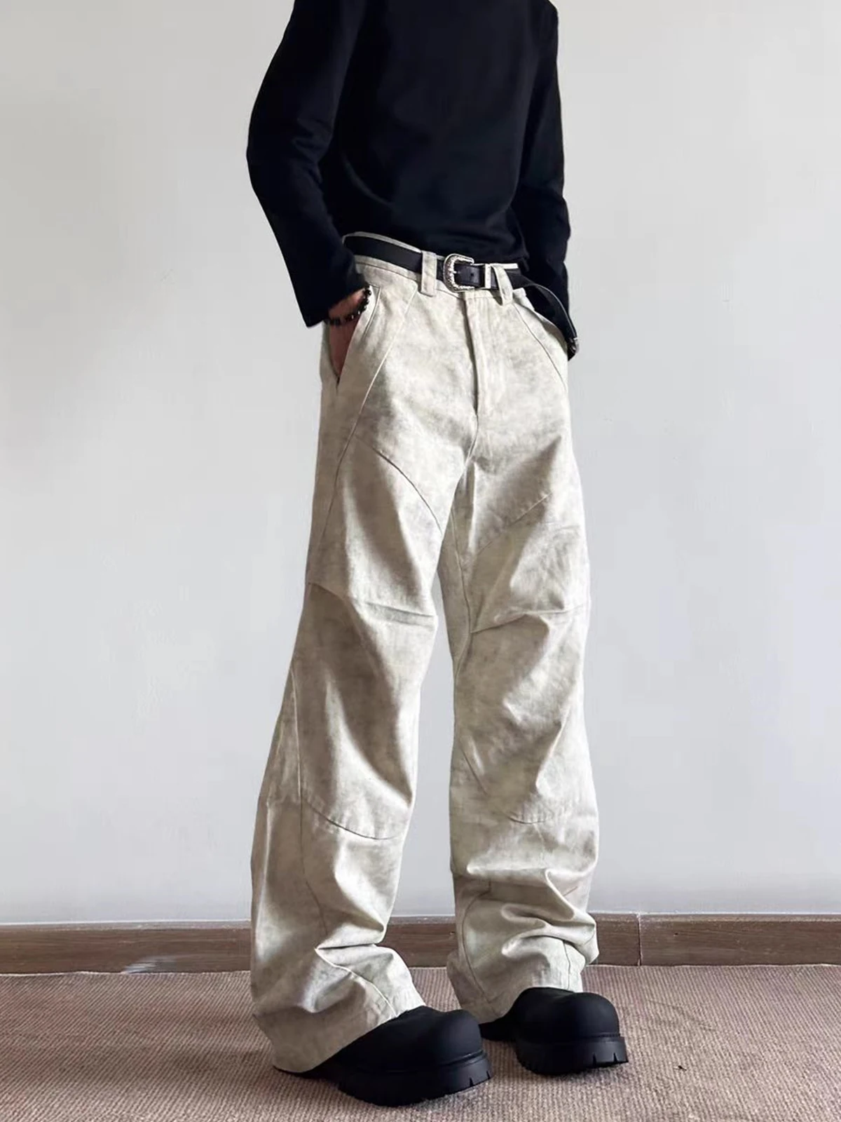 

Мужские брюки-джинсы Waed в винтажном стиле с мраморным узором, свободные прямые, в американском ретро-стиле, повседневные