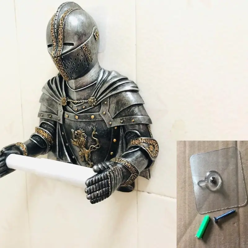 55KF Medieval Statue Knight Toilet Paper Dispenser Standing Paper Towel Holder