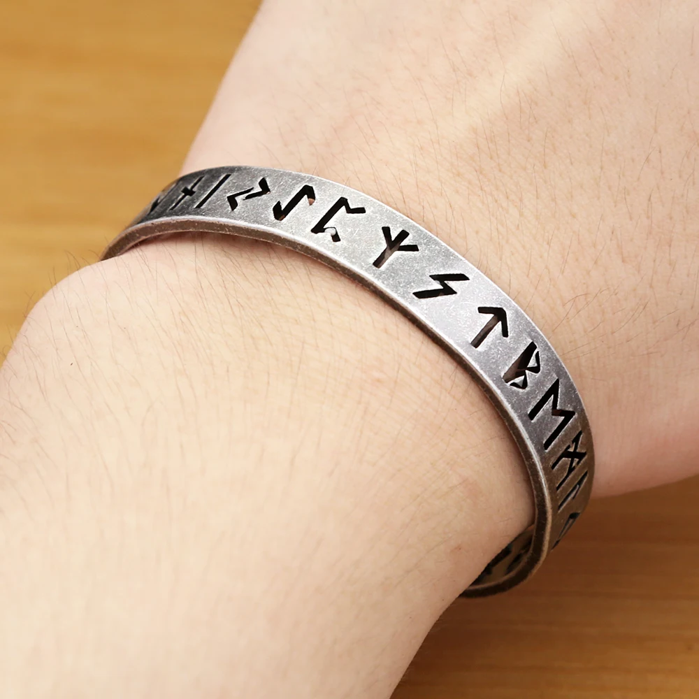 Vintage Stainless Steel Fashion Viking Runes Bracelet For Men Women Nordic Odin Letter Cuff Bangles Amulet Jewelry Dropshipping