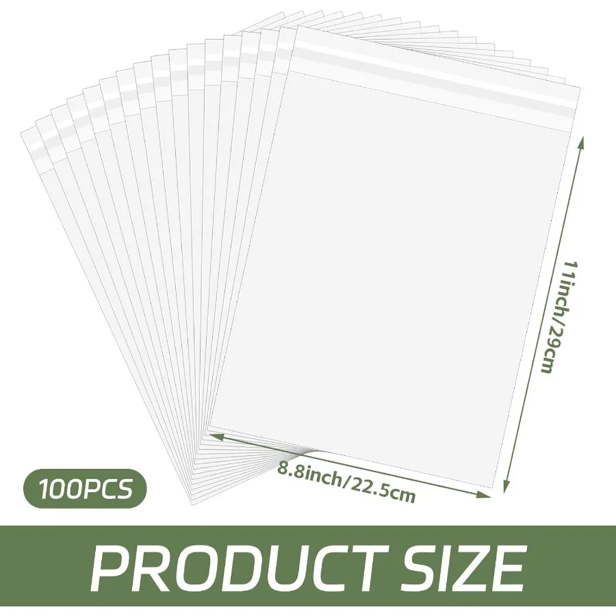 100 PZ 8.5 x 11 Ih Sacchetti di Cellophane Autosigillanti Manicotti in plastica trasparente richiudibili per opere d'arte di carta Tappetini fotografici Comic Magazine Pa