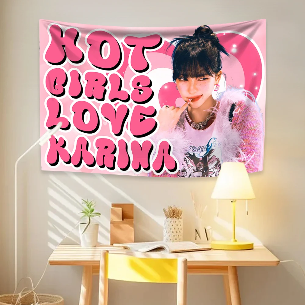 Karinas Hot Girls Tapestry Kpop Idol Flag Home Decor Dormitory Background Cloth Gift Ideas Birthday Gift & Concert Banner