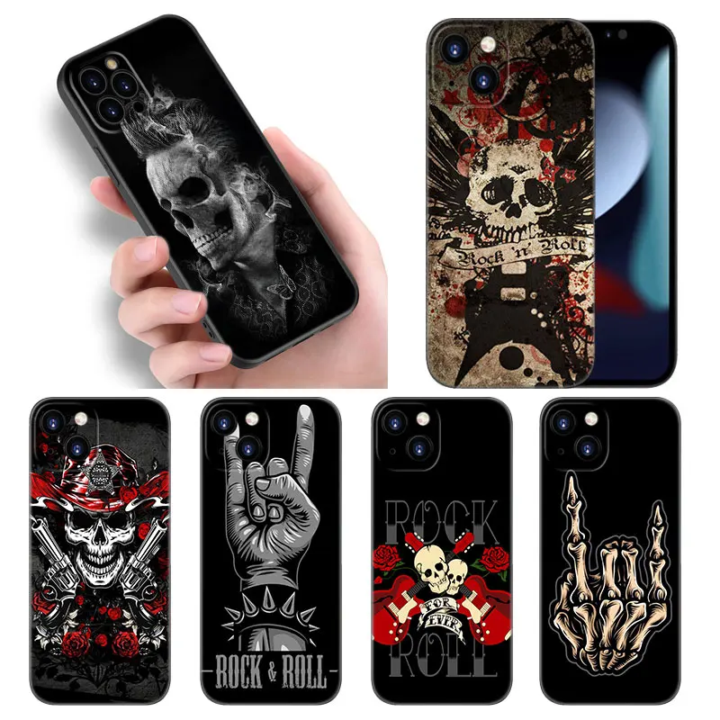 Rock And Roll Skull Phone Case For Apple iPhone 12 13 Mini 11 14 Pro XS Max 5S 6 6S 7 8 Plus X XR SE 2020 2022 Black Cover