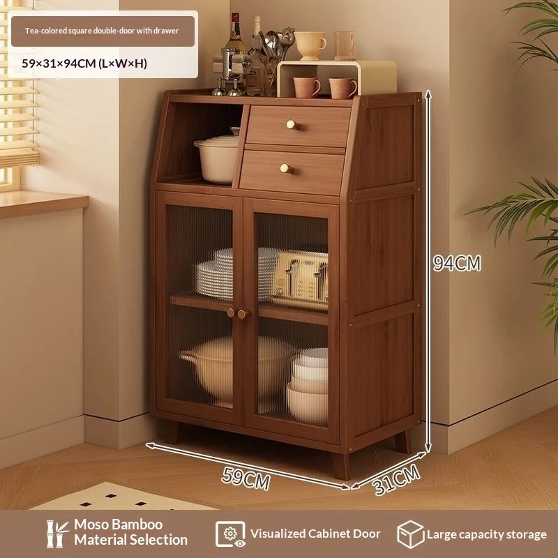 Freestanding Sideboard Tea Cabinet for Small Space, Arch See-through Dustproof Door, Multi-layer Storage for Kitchen Dining Room