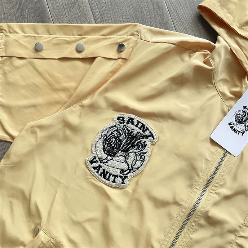 Yellow Embroidered Saint Michael T Shirts Men Women 1:1 Best Qualit Casual Zipper Windbreaker T-Shirts