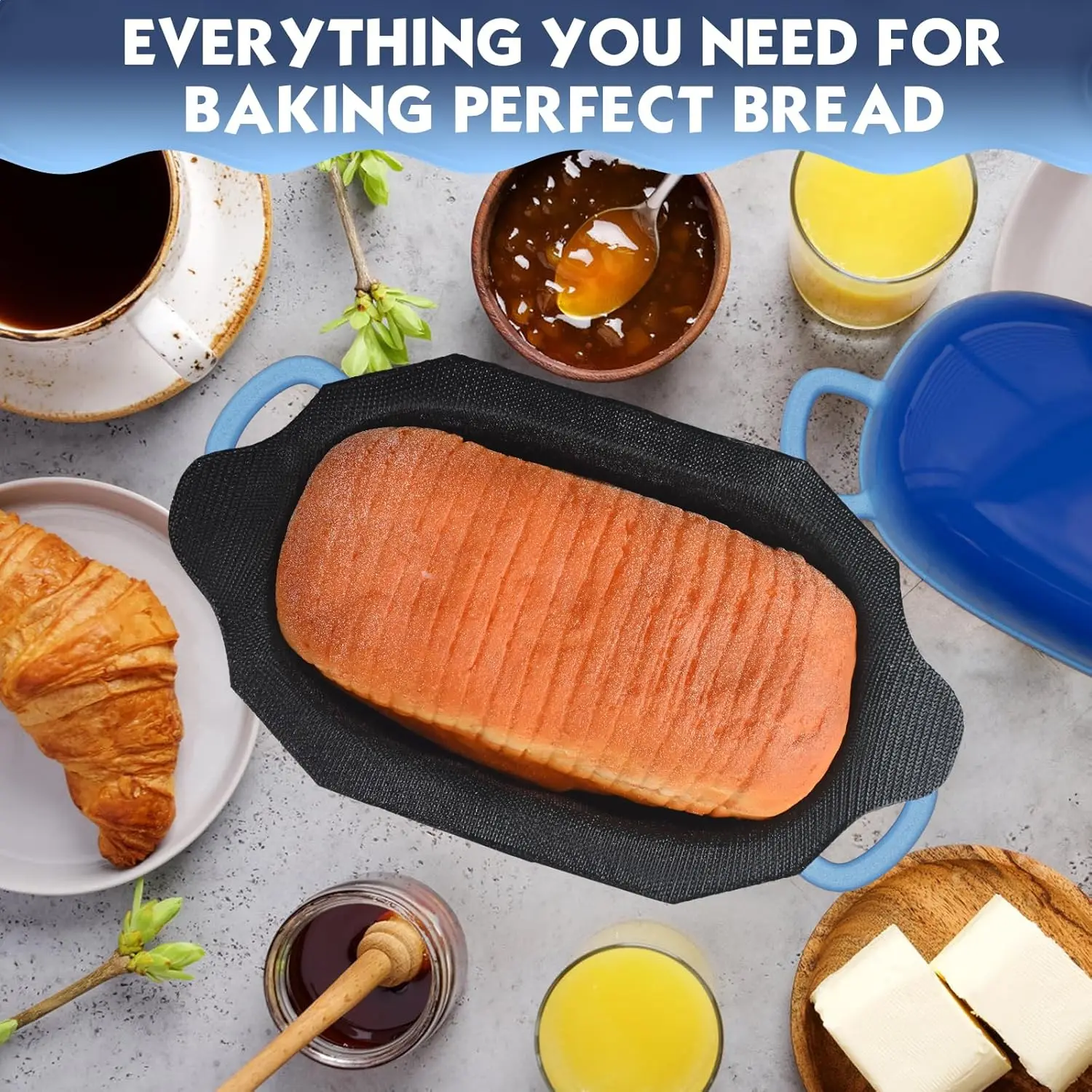 Dutch Oven for Bread Baking - 2.5QT Bread Pans for Homemade Bread with Perforated Non-Stick Silicone Liner Cast Iron Bread Pan D