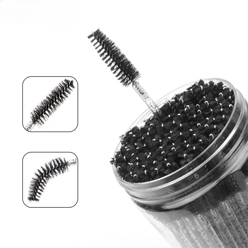 CNKESS-Baguette de mascara pour extension de cils de poulet, paillettes, micro brosses à cils, Spoolie avec étui de récipient, vente en gros, 50 pièces par bouteille