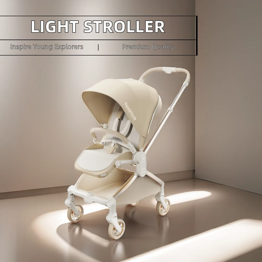 Lightweight Aluminum Four-Wheel Baby Stroller Reverse Handle Foldable Universal Pushchair for Designed like a Car