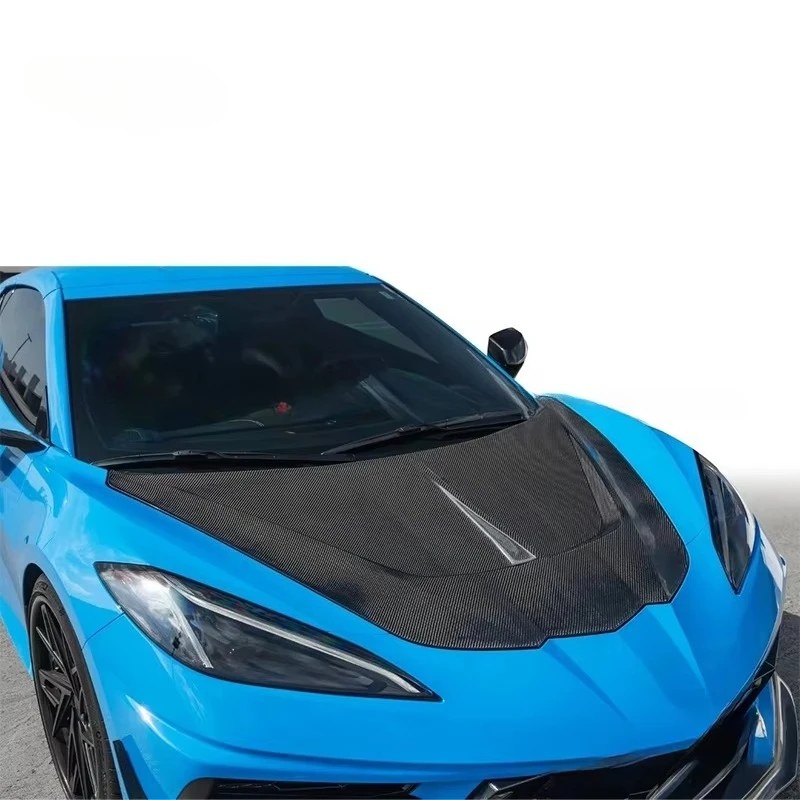 New Arrival Dry Carbon Fiber Engine Hood for Corvette C8 Upgrade Commas Style Cover Auto Parts