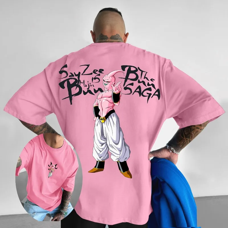 

Новая мужская футболка Dragon Ball Z с 3D принтом в стиле аниме Majin Buu, футболка с рисунком персонажа «Saiyan Saga», дизайн с элементом текста и граффити