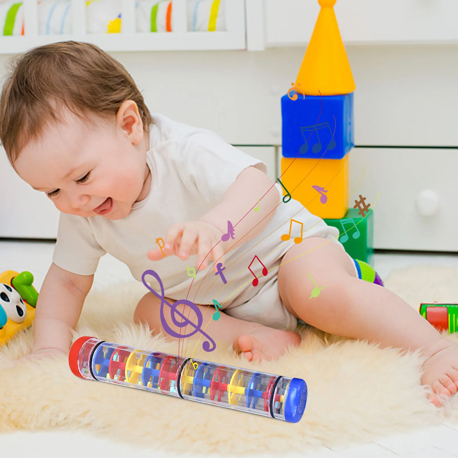 Regen Stick Baby Spielzeug Rassel Rohr Regen Stick Regenbogen Sanduhr Rainstick Rainmaker Spielzeug Musik Sensorischen Spielzeug Für Mädchen Und Jungen