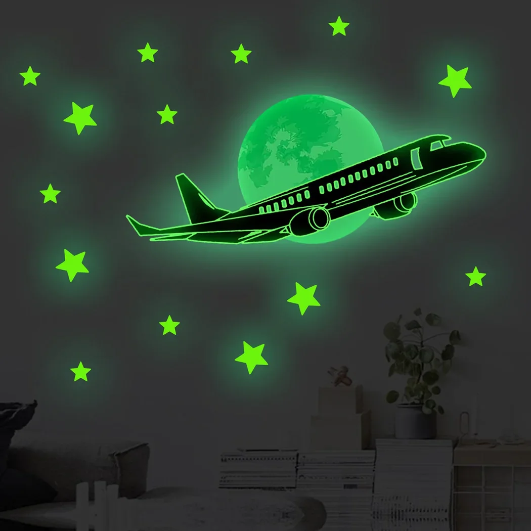 Hot New High Quality Wall Stickers Stars 17.7*7.6in 45*19.5cm Glow In The Dark Moon Nursery PVC Bedroom Ceiling