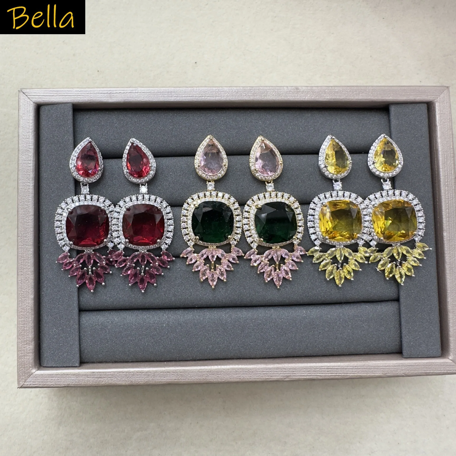 red green yellow earrings squre block dangling jewelry women dinner party daily wear cute earrings gift